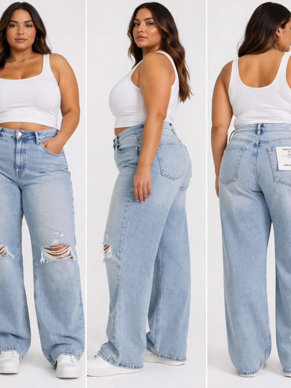 Good American Light Blue Distressed Wide-Leg Jeans